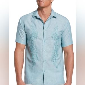 Cubavera Men's Floral Embroidered Linen  Shirt Size Large NWT